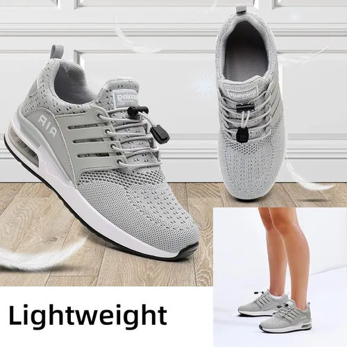 Vista 5 de BOGOVER Zapatillas de correr para mujer, transpirables, con amortiguación de aire, elásticas, sin atar, cordones