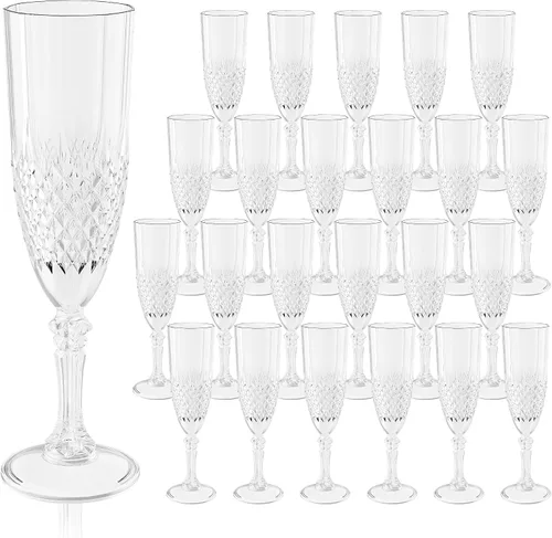 Vista 30 de Copas de champán de plástico, copas de champán a granel, copas de vino acrílicas reutilizables irrompibles para bodas, despedidas de soltero, Ámbar