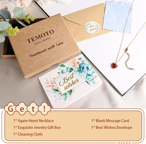 Vista 5 de Temoto Valentines Day Girlfriend Gifts Necklace - Gold Carnelian Crystal Heart Necklace for Women Teen Girls Love Gifts for Her