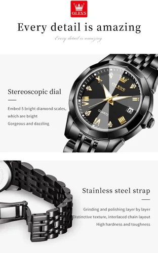 Vista 38 de OLEVS Juego de 2 relojes de cuarzo para parejas de San Valentín, calendario luminoso, ventana de fecha, 3 ATM, impermeable, casual, acero