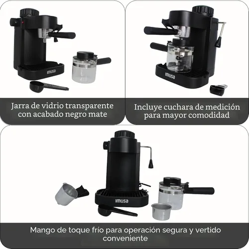 Vista 2 de IMUSA Cafetera eléctrica de capuchino espresso para 4 tazas, color negro