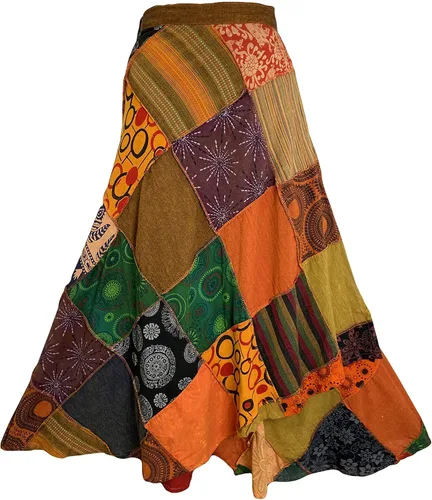 Vista 8 de Agan Traders Falda larga para mujer, estilo gitano, estilo hippie, parches, cintura alta, teñido anudado, talla grande, S - 2X