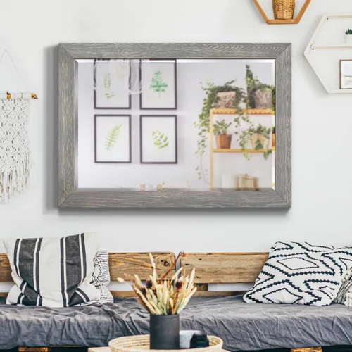 Vista 4 de Wexford Home Espejo rústico gris, espejo de pared rectangular con marco de madera desgastada para decoración del hogar, se puede colgar