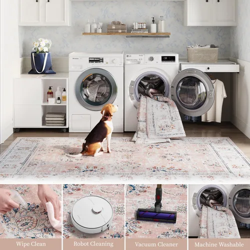 Vista 4 de jinchan Tapete de pasillo lavable a máquina, diseño floral de época, antideslizante, pelo bajo, ultrafino, para cocina, lavandería, dormitorio
