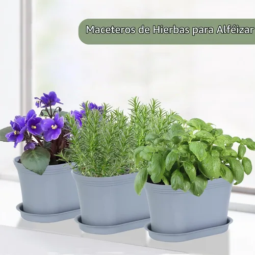 Vista 6 de Oliz 6pk Windowsill Planters, Grey Plastic w/Drain Tray - Indoor/Outdoor Gris