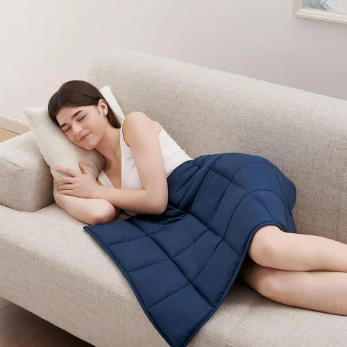 Vista 53 de L'AGRATY Manta con peso de 5 libras, para regazo, manta pequeña y portátil para adultos, refrescante, para viajar, relajarse y dormir, para todas
