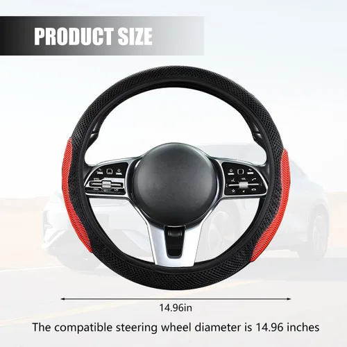 Vista 2 de Funda elástica para volante de automóvil, transpirable, sin anillo interior, protector de volante de vehículo, 15 pulgadas, seda de hielo