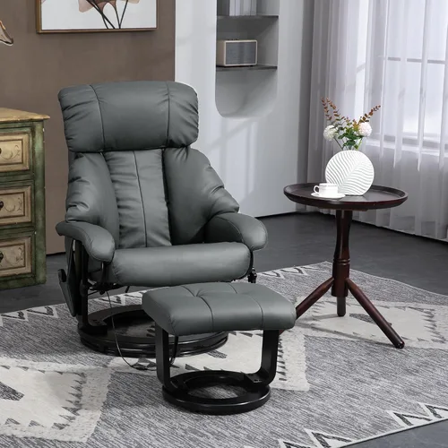 Vista 2 de HOMCOM Silla reclinable de masaje con otomana, reclinable giratorio de 360° y reposapiés, vibración de 10 puntos, silla reclinable de piel sintética