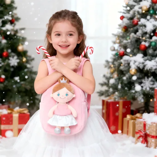 Vista 6 de Gloveleya Mochila para niños pequeños con muñeca de trapo, regalos para bebé, niña ángel rosa