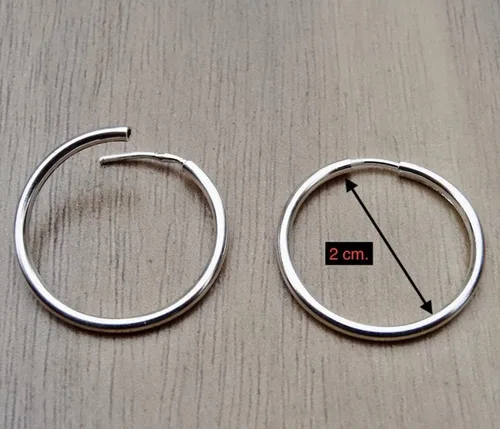 Vista 7 de Hoop Earrings 20 mm Sterling Silver 925 Pair Sleeping Endless Wire Plain Round Handmade Jewelry