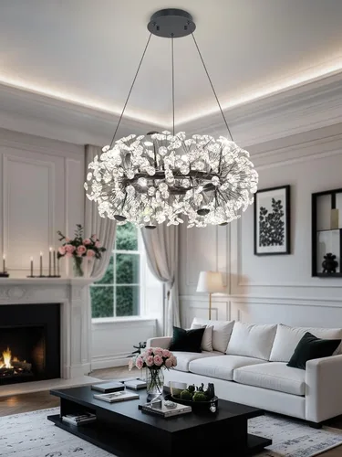Vista 12 de ykolupty - Candelabro de diente de león dorado de 8 luces para comedor, lámpara colgante Sputnik con control remoto, candelabro de cristal moderno