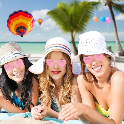 Vista 5 de QEYMN Lentes de sol de corazón, lentes de sol rosas en forma de corazón para mujer, sin marco, transparentes, divertidos lentes de sol de corazón