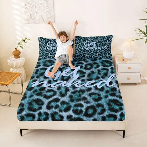 Vista 16 de Feelyou Leopard Print Lips Fitted Sheet Twin Size for Kids Boys Girls Cheetah Print Bed Sheets Set 16" Deep Pocket Soft Breathable Microfiber