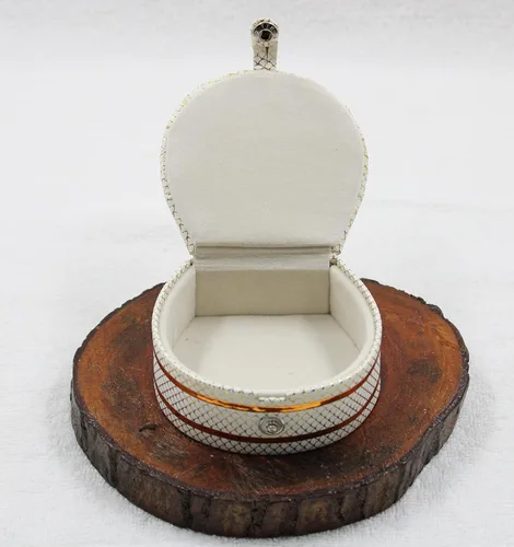 Vista 2 de Accesorios de joyería cosmética de piel sintética, pequeña, redonda, para anillos, aretes, caja de collar, organizador de armario para mujer