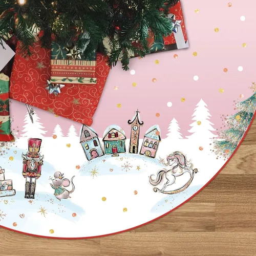 Vista 7 de GAGEC Falda de árbol de Navidad, falda rosa para árbol de Navidad de 15 pulgadas, falda de árbol de invierno para decoración de Navidad