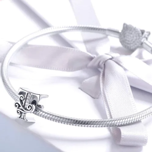 Vista 3 de Plata de ley 925 maciza con piedras cúbicas, opciones de regalo completas AZ alfabeto encantador, letras abalorios para pulseras europeas Pandora