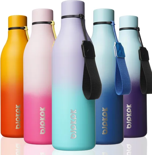 Vista 79 de BJPKPK Botellas de agua aisladas, botella de agua de metal de acero inoxidable de 12 onzas con correa, sin BPA a prueba de fugas, jarras, tazas