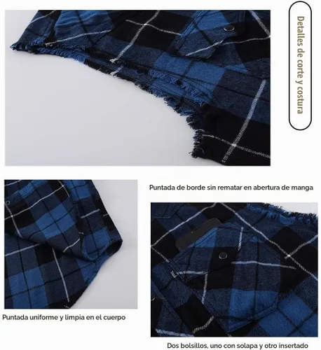 Vista 3 de Camisa casual de franela a cuadros con broches sin mangas con bolsillo para hombre