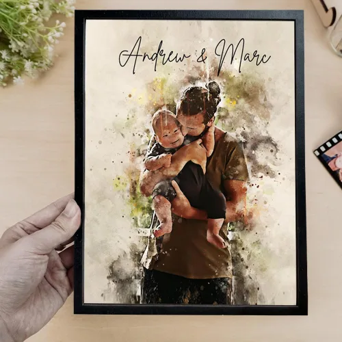 Vista 2 de Retrato familiar de acuarela personalizado para padre e hijo, retrato de pintura de hija de foto, regalo personalizado para el día del padre, regalo
