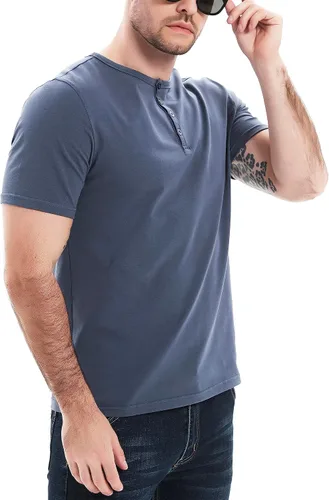 Vista 2 de Camiseta Henley de manga corta para hombre, ajuste casual con botón