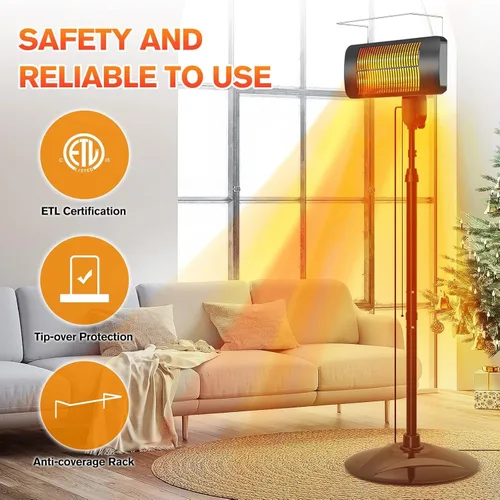 Vista 4 de Calentadores para exteriores para patio, 1500 W, 3 modos de calor y temporizador de 12 horas, calentador eléctrico impermeable IP54 con altura