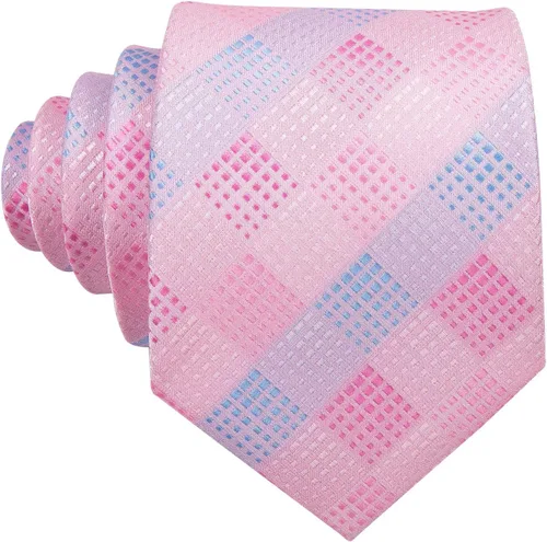 Vista 40 de Barry.Wang Juego de corbatas a cuadros para hombre con pañuelo gemelos de rayas clásicas
