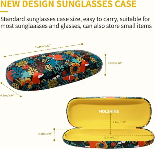 Vista 2 de molshine Estuche rígido de piel sintética para gafas, estuche portátil de viaje para hombres, mujeres, niñas, viajes, estudio, trabajo