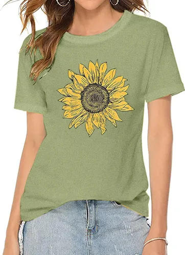 Vista 2 de Camisas de girasol para mujer, lindas camisetas gráficas de diente de león, camisetas de manga corta de verano para mujer