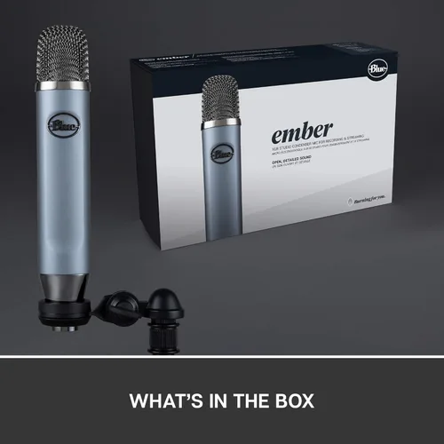 Vista 9 de Logitech Blue Ember XLR - Micrófono condensador para grabación y transmisión, cápsula cardioide personalizada y soporte de micrófono, gris (renovado)