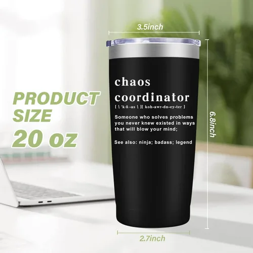 Vista 2 de Vaso Tumbler Chaos Coordinator, Regalos de Navidad para Mujeres, Idea Única para Empleada, Enfermera, Jefa, Maestra, Oficina, Regalos para Mujeres