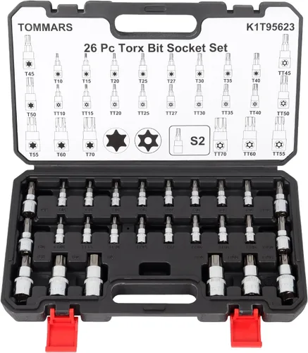Vista 9 de TOMMARS Juego de 60 piezas de enchufes de brocas Torx Master y juego de enchufes externos de 1/4", 3/8", 1/2" de transmisión, brocas de acero S2