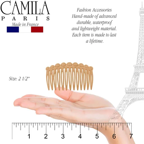 Vista 4 de Camila Paris CP2892/2 Peine lateral francés pequeño redondeado, beige con torsión francesa, pinzas decorativas de sujeción fuerte para mujer, moño