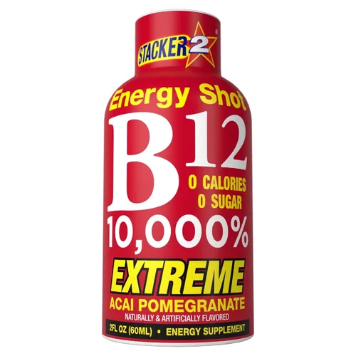 Vista 2 de Stacker 2 Vitamina B Complex B12 B6 B3 Disparos de energía líquida – Acai y granada – Cianocobalamina, 10,000% DRV – B-6 piridoxina 40 mg – B3