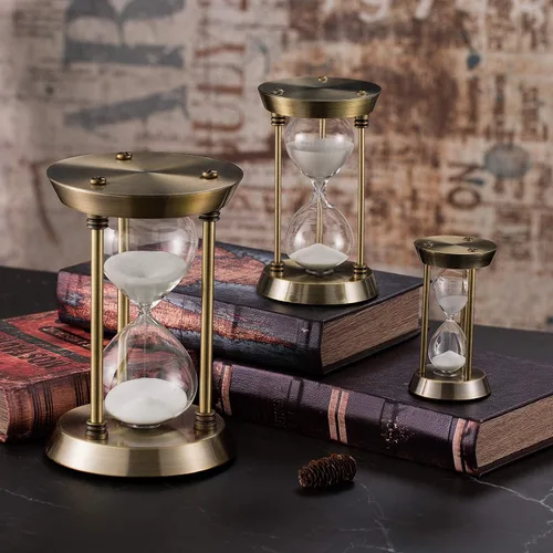 Vista 17 de Temporizador de arena vintage de 1 minuto, reloj de arena pequeño de 4.9 pulgadas, reloj de arena de latón antiguo, reloj de arena de 1 minuto