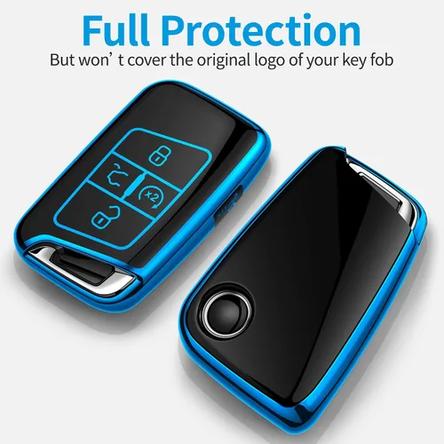 Vista 3 de Tukellen Funda para llavero Volkswagen, funda de TPU suave de alta calidad, protección completa, funda para llavero VW Tiguan Atlas Jetta Passat Azul