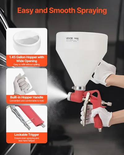 Vista 6 de VEVOR Pistola de espray para texturizado de aire, pistola de espray con tolva de aire de 1.45 galones, pulverizador profesional para texturizado