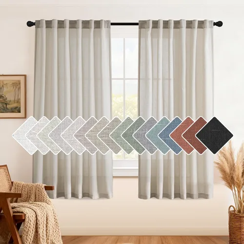 Vista 49 de H.VERSAILTEX Cortinas de lino natural de 63 pulgadas de largo para sala de estar, 2 paneles con trabillas traseras y bolsillo, texturizadas
