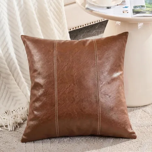 Vista 17 de Fancy Homi - Paquete de 2 fundas de almohada decorativas negras estilo boho de cuero sintético de 16 x 16 pulgadas para sala de estar, sofá, cama