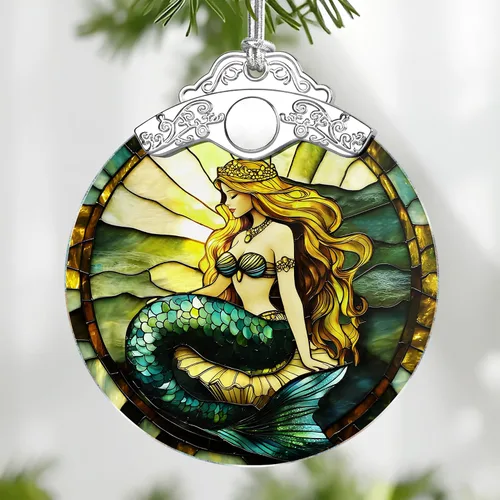 Vista 10 de Adorno de Vidrio Manchado de Puesta de Sol en la Playa, Adorno Navideño – Decoración de Árbol de Navidad, Decoración Festiva, Relleno de Calceti