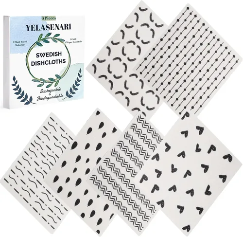 Vista 7 de Paños de cocina suecos reutilizables, paquete de 6, paños de cocina sin olor, paños de papel reutilizables de secado rápido, paños de papel