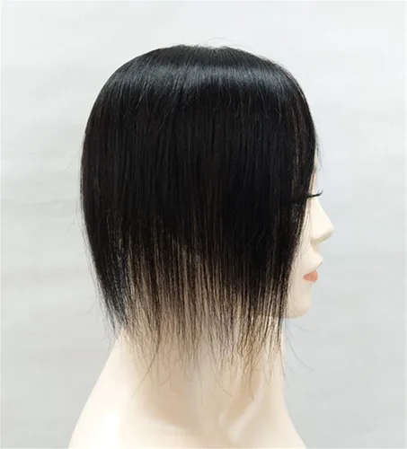 Vista 3 de Real Human Hair Nano Mono Hair Crown Topper Hairpiece Clips in Toupee Wiglet for Thinning Hair, 6 inches Dark Brown