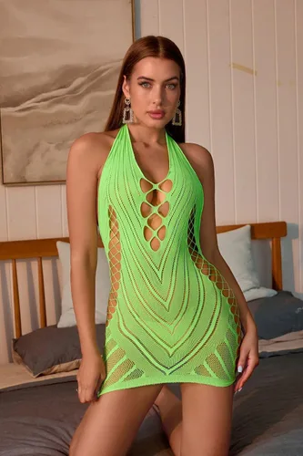Vista 3 de Tender Whisper Body de malla con corte de malla para mujer, babydoll para club, lencería sexy
