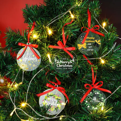 Vista 5 de Blulu 100 piezas de adornos de acrílico transparente de Navidad en blanco a granel, discos acrílicos redondos de vinilo, adornos circulares