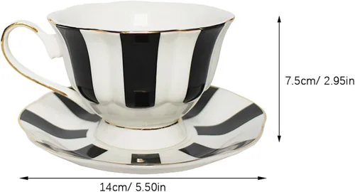 Vista 2 de UPKOCH Juego de taza y platillo de lunares de cerámica con plato a juego de 5.51 x 5.51 x 2.95 pulgadas, taza de estilo europeo para café con leche