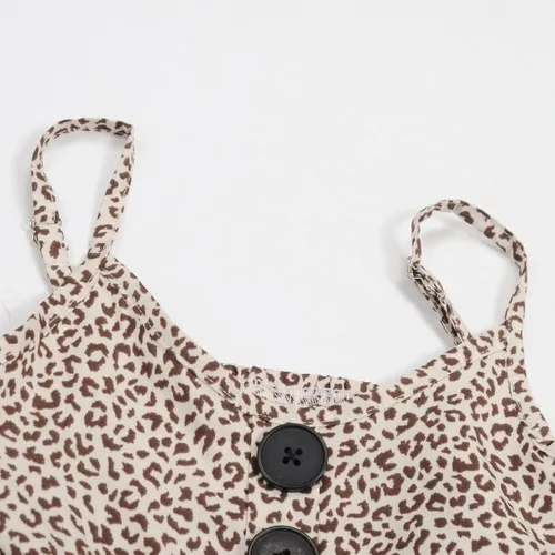Vista 8 de Mommy and Me - Conjunto de trajes a juego de verano casual lindo estampado floral de leopardo acampanado vestido de playa con bolsillos