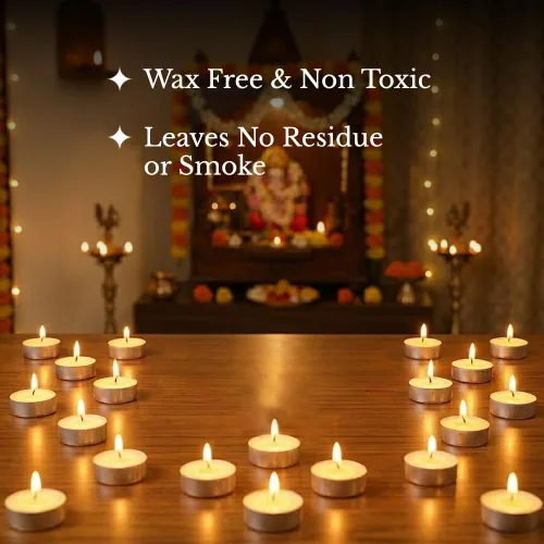 Vista 4 de Shubhkart Tejas - Juego de 50 velas Ghee de alta calidad, sin humo, sin cera, para salas de oración, meditación, hogar, eventos festivos, bodas
