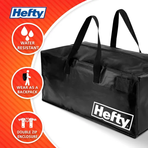 Vista 5 de Bolsa de mudanza Hefty – Mochila extragrande con doble cremallera – Resistente, resistente al agua, plegable, reutilizable para embalaje