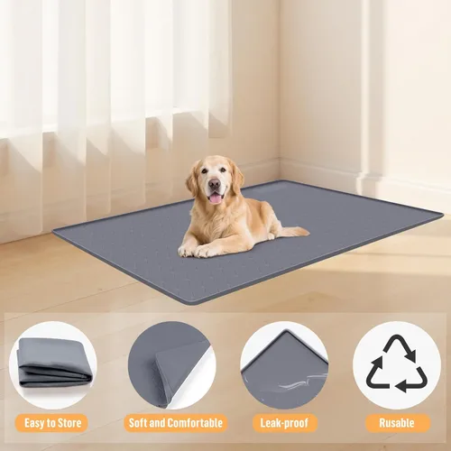 Vista 2 de Tapete de silicona para cama de perro, 34 x 22 pulgadas, tapete para jaulas de perro, alfombrilla para perrera con borde elevado, lavable
