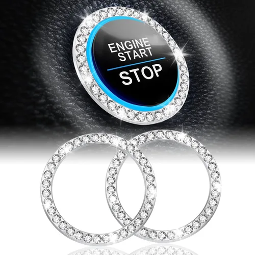 Vista 19 de LivTee 2 PCS Anillo de Decoración de Cristal con Pedrería para Motor de Automóvil de Arranque y Parada, Accesorios Brillantes para Interior de Negro