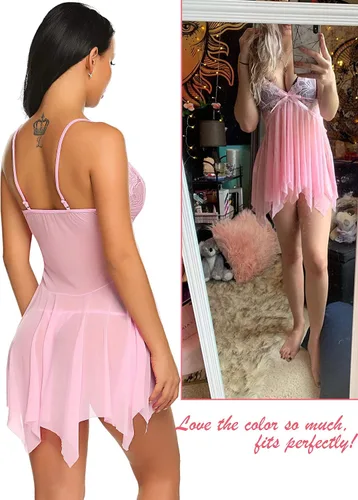 Vista 4 de Avidlove - Babydoll para mujer, prenda ajustada de encaje, ropa de dormir, prendas estilo Boudoir, ropa intima femenina disponible en tallas